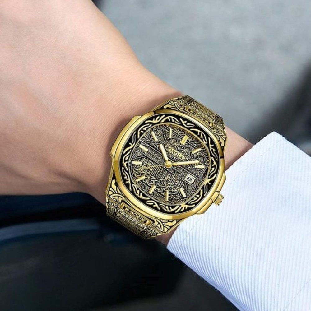Mens Tattoo Pattern Carved Stainless Steel Waterproof Date Analog Quartz Watch‎ - Picture 7 of 9